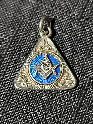 14k White Gold Mason Blue Guilloche Enamel Triangular Charm Pendant Pyramid Vtg • $99.99