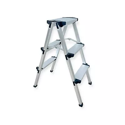 3 STEP Dual Sided Aluminium Ladder Folding Steps Platform Anti Slip Heavy Duty • £34.99