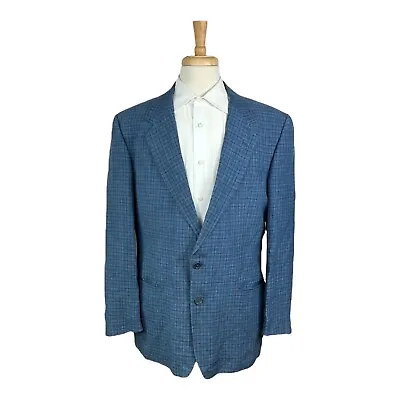 Ermenegildo Zegna Blue Checked Pure Linen Mens Blazer Size 48L Excellent • $95.99