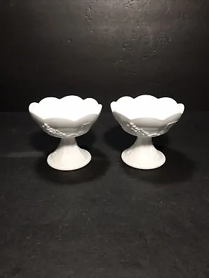 Vintage INDIANA White Milk Glass Grape Harvest Candle Stick Holders  EUC PAIR 4” • $7.95