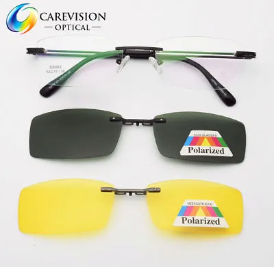 2pcs Polarized Magnetic Clip On Sunglasses Eyeglasses Frames Night Driving RX • $35.95