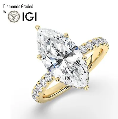 IGI 5 CT Solitaire Lab-Grown Marquise Diamond Engagement Ring 18K Yellow Gold • $5990