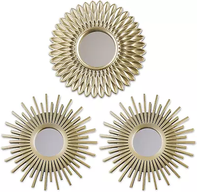 BONNYCO Wall Mirrors Pack Of 3 Gold Mirrors  Round Mirrors For Living Room Bedr • £16.81