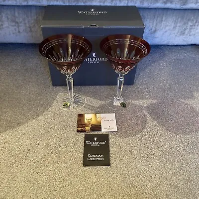 X2 Rare New Vintage Martini Glass Clarendon Ruby By WATERFORD CRYSTAL - 7  Tall • £125