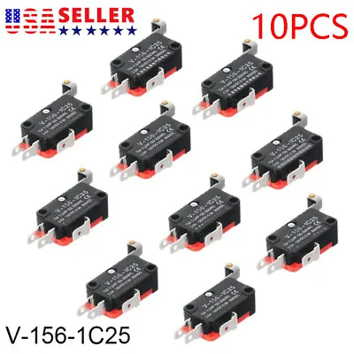 10PCS V-156-1C25 Lead Limit Switch SPDT Long Straight Hinge Roller Button Red • $9.59