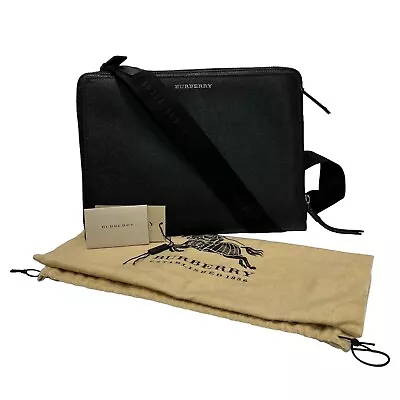 $950 NWT Burberry Black London Leather Toom Briefcase Tech Crossbody Laptop Bag • $929.54