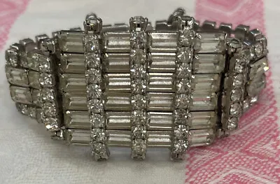 Stunning Vintage Art Deco Rhinestone Statement Bracelet - Silver Tone Setting • $40