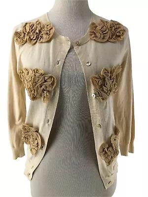 J Crew Ivory Cream Rosette Button Front Lightweight Cardigan Sweater Size Small • $28.99