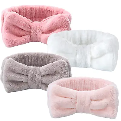 4 Pack Spa Headband For Washing Face Girls Makeup Bow Tie Hair Band Microfiber • £10.62