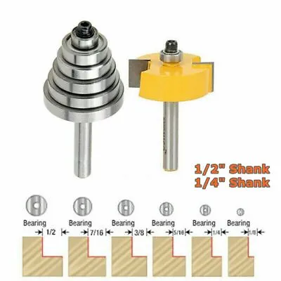 1/2  Or 1/4  Shank Wood Solid 1/2  H Rabbet Router Bits With 7 Bearings Set • $14.39