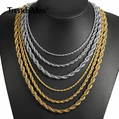 16 -30  Twisted Rope Chain Gold Plated Stainless Steel Link Necklace Men 3-7mm • $8.49