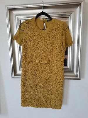 £4.95 • Buy ZARA Mustard Yellow Lace Dress Women Medium Short Sleeve Mini Excellent Cond