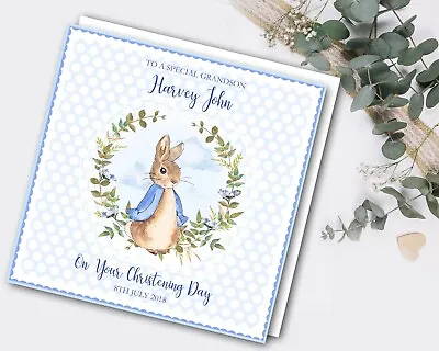 £4.25 • Buy  Handmade Personalised Peter Rabbit Christening Card, Grandson, Godson, Son
