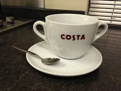 £8.99 • Buy Costa Coffee Large Cup Double Handle With Saucer And Spoon Massimo Mug Marked