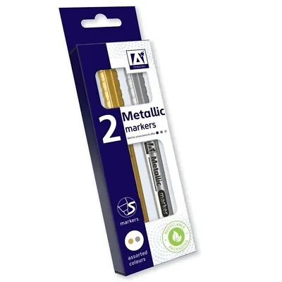 2Pcs Metallic Marker Pens Paper Card Glass Metal Plastic Gold Silver UK • £2.85