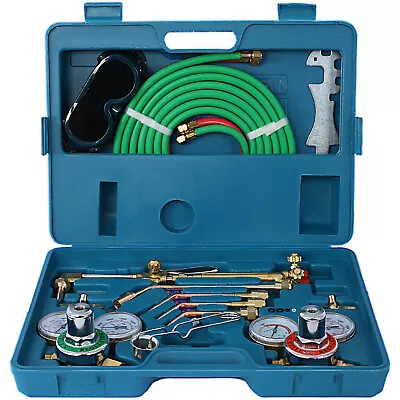 ACETYLENE & OXYGEN WELDING CUTTING OUTFIT TORCH SET GAS WELDER KIT W/15FT HOSES • $170.50