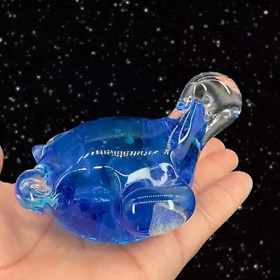 Art Glass Blue Turtle Paperweight Animal Figurine Whimsical 3.5”Wide 2”Tall • $16.20