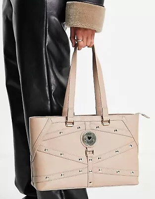 LOVE MOSCHINO Natural Grain Taupe Pebbled Leather Tote Handbag/Shoulder Bag NEW • $85