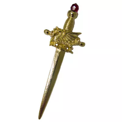 David Hinwood Golden Welsh Dragon Pewter Sword Kilt Pin Red Stone - Made In UK • £18.95