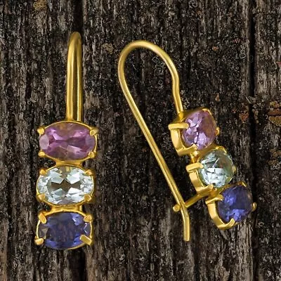 Diana Daring Amethyst Topaz And Iolite Earrings: Museum Of Jewelry • $94.95
