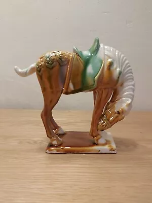 Vintage Chinese Tang Dynasty Style Porcelain Horse With Sancai Glaze  17cm • £15