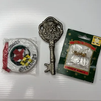 H4 Lot Christmas Ornaments Vintage Retro Santa Key Seasons Greetings Crystals • $11.25