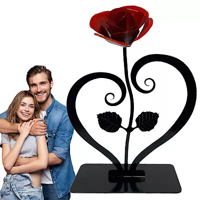 Iron Rose With Stand Wrought Iron Red Metal Rose Sculpture Iron Art Room Decor • $26.39