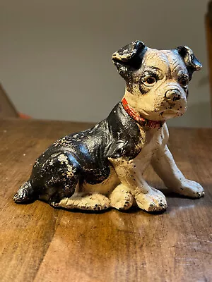 Vintage Hubley Mid-Size Cast Iron Right Facing Boston Terrier Puppy Dog Doorstop • $59