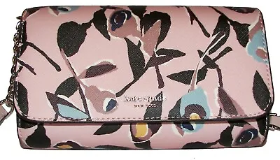 KATE SPADE Pink Multi Leather Trifold Clutch Wallet Crossbody NWT • $136.77