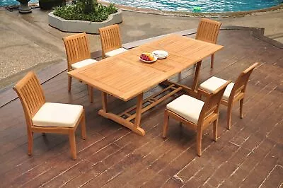 7-Pc Outdoor Teak Dining Set: 94  Masc Rectangle Table 6 Armless Chairs Lagos • $3594.50