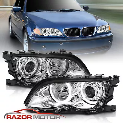 [Dual Halo] 2002 - 2005 For BMW E46 3-Series 4DR Chrome Projector Headlights • $215.62