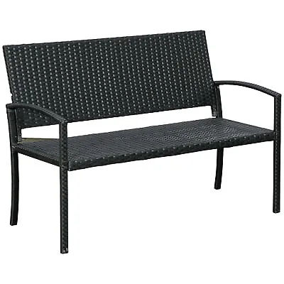 Outsunny Patio Rattan 2 Seater Garden Bench Love Seater Garden Armchair Black • £75.99