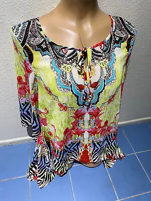 Mushka By Sienna Rose Multi-color 3/4 Sleeve Tunic Top W/ Front Tie - Women's S • $8.55