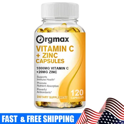 120 Capsules Vitamin C & Zinc Capsules 1000mg Complex Supplement Vegetarian • $13.86