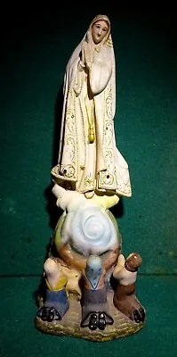 APPARITION OUR LADY FATIMA TO BLESSED SHEPHERDS Vtg CHALKWAR FIGURE STATUE 290mm • $125