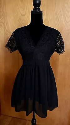 Black Deep V Neck Lace Mini Dress Medium /Size Tag Is XL By Chinese Standard. • $13