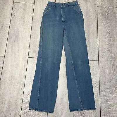 Vintage 70s Unbranded 4 Pocket Straight Leg Blue Jeans High Rise Size 12 26x31” • $14