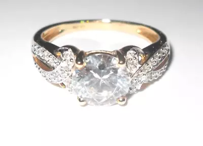 Diamonique 14ct Gold  Brilliant-cut Simulated Diamonds Ring- Size- P  (QVC ) • £130