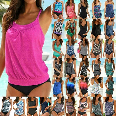 $18.99 • Buy Womens Swimming Costume Bikini Set Padded Tankini Summer Beach Bathers Swimwear
