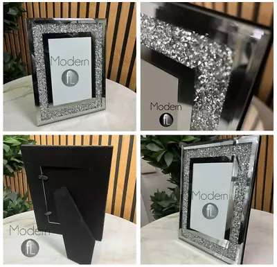 Crushed Diamond 6x4 Photo Frame Mirror Glass Trim With Crushed Sparkle Picture • £9.69