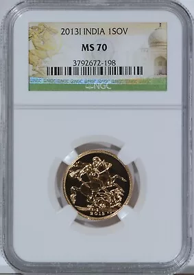 2013 India 1 Sovereign NGC MS70 Gem .2354 Oz Gold  Coin • $595