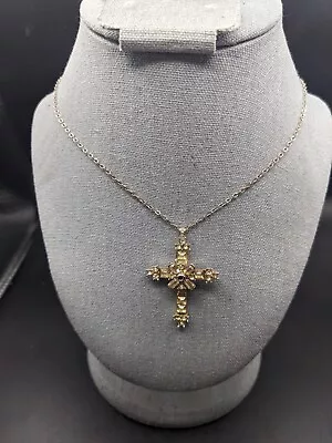 Vintage Rhinestone Cross Pendant Necklace 18  • $24.99