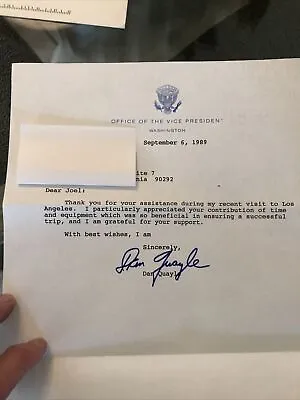 Signed Letter From Vice President Dan Quayle  1989 • $99.99