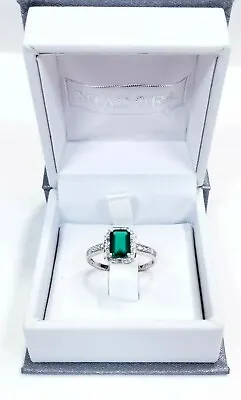 Miadora 10k White Gold Created Emerald & Diamond Accent Ring - 6.5 • $180.81