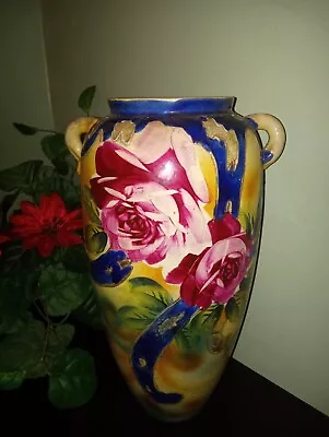 A Beautiful Vintage Cobra Blue Floral Vase Unsigned 12  Long And Five Wide • $150