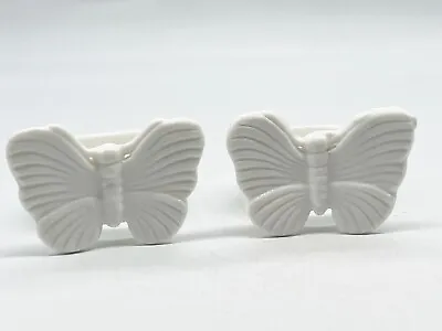 £9.99 • Buy Vintage Pair Of White Pottery Butterfly Top Napkin Rings 