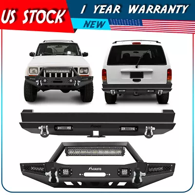 Front Rear Bumper W/ Winch Plate & LED Lights Set For 1983-2001 JEEP Cherokee • $359.99