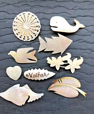 Lot 9 Antique Mother Of Pearl Pins Vintage Whale Bird Fish Floral • $20