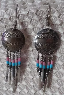 Vintage Sterling 925 Native American Tribal Dangle Earrings 5.6g (Grp. 18) • $24