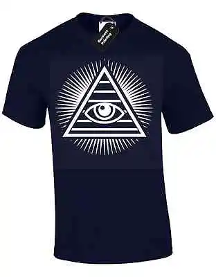 Illuminati Mens T Shirt Freemasons Masonic Secret Society Pyramid Dollar Logo • £7.99